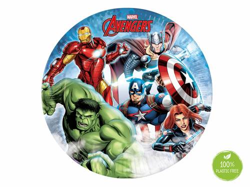 Talerzyki papierowe na urodziny Avengers - 23 cm - 8 szt.