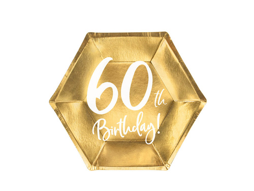 Zestaw kubeczki + talerzyki papierowe na urodziny złote 60th Birthday! - 12 szt.