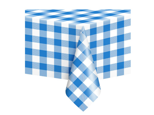 Blue and white checkered foil tablecloth - 137 x 274 cm - 1 pcs.