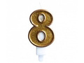Number candle with gold border and gold glitter - 8 - 1 piece.