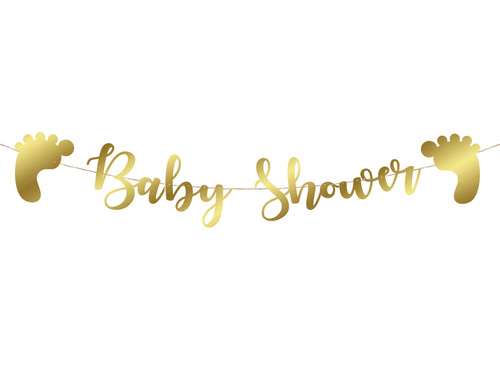 Baner z napisem Baby Shower złoty - 110 cm - 1 szt.