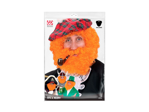 Pomarańczowa peruka kręcona Scots & Irish z brodą