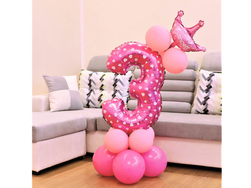 Set of balloons with the number three pink - 15 pcs.