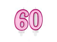 Świeczki cyferki różowe - 60 - sześćdziesiątka - 2 szt.