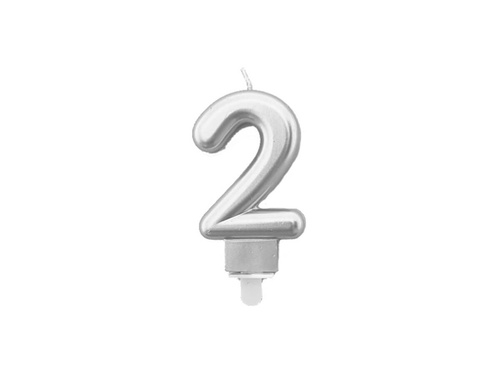 Silver metallic number candle - 2 - 1 piece.