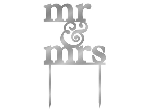 Silver mirrored plexiglass topper for Mr & Mrs cake - 15.5 cm