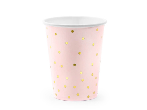 Kubeczki papierowe Kropki jasnoróżowe - 260 ml - 6 szt.