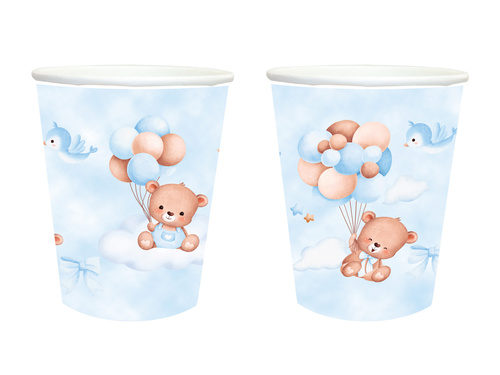 Kubeczki papierowe Misie z balonikami niebieskie - 250 ml - 6 szt.