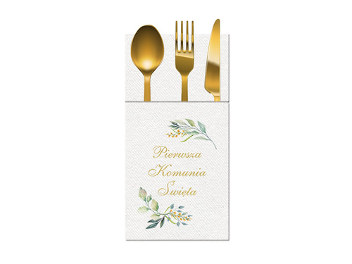 First Holy Communion cutlery pockets with leaves - 40 cm - 25 pcs.