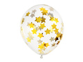 Balony przezroczyste ze złotym konfetti Gwiazdki - 30 cm - 6 szt.