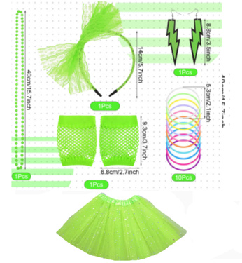 Zestaw Disco lata 80-te - zielony - 17 elementów