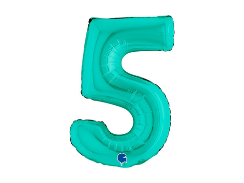 Balon foliowy cyfra 5 turkusowy - 14" - 1 szt.