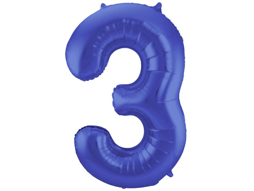 Number 3 Matte Blue Foil Balloon - 86 cm - 1 pc
