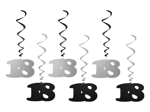 Hanging decoration swirls 18th birthday - 6 pcs.