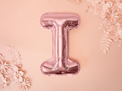 Balon foliowy litera "I" różowo-złota - 35 cm