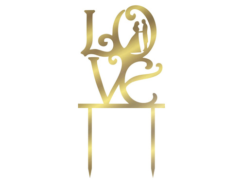 Gold mirrored plexiglass topper for Love cake - 15,5 cm