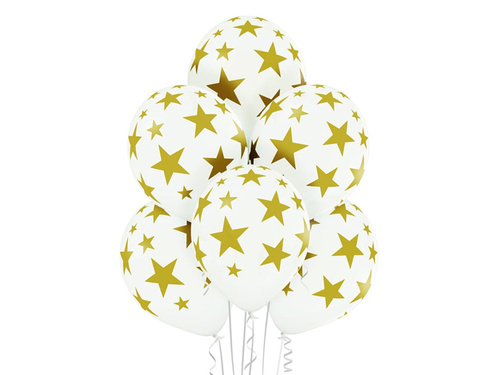 Pastel white balloons with stars - 12" - 6 pcs.