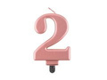 Świeczka cyferka metaliczna różowe złoto - 2 - dwa