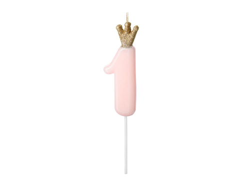 Candle number one light pink with crown - 1 - 1 piece.