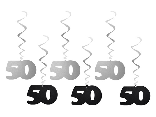 Hanging decoration pigs 50th birthday - 6 pcs.