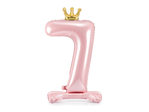 Foil balloon standing number 7 pink with crown - 84 cm - 1 pc.