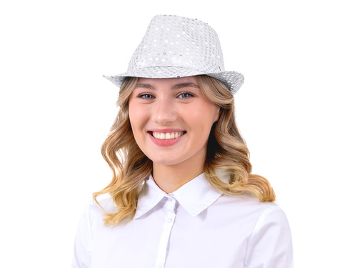 Kapelusz z cekinami srebrny - 1 szt.