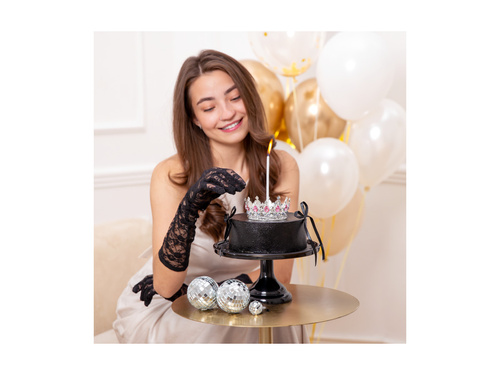 Korona na tort - 10 cm - srebrna z kryształkami - 1 szt.