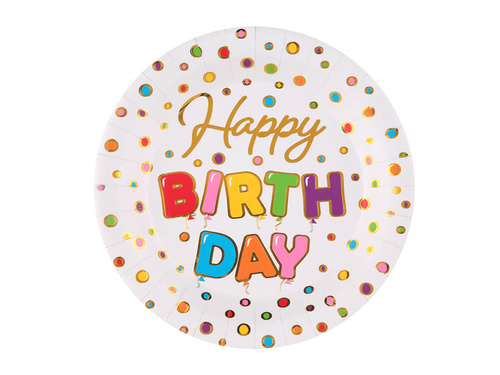 Talerzyki papierowe na urodziny Happy Birthday - 22,5 cm - 10 szt.