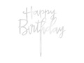Topper na tort Happy Birthday srebrny - 1 szt.