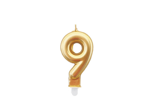 Gold number candle - 9 - 1 piece.