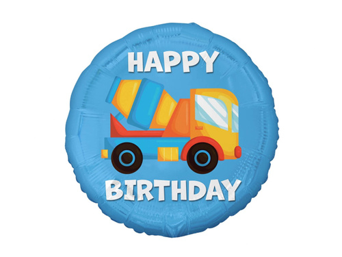 Happy Birthday Concrete Truck Foil Balloon - 46 cm