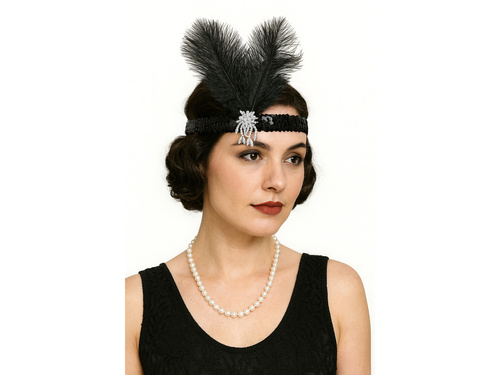 Opaska z piórami Retro czarna - 1 szt.