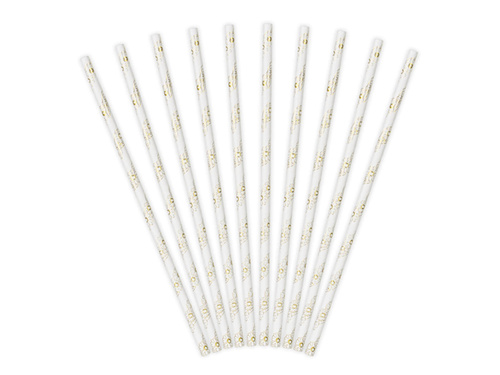 Paper tube straws golden flowers - 19,5 cm - 10 pcs.