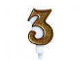 Number candle with gold border and gold glitter - 3 - 1 piece.