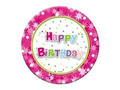 Talerzyki papierowe na urodziny Happy Birthday Różowe - 18 cm - 6 szt.