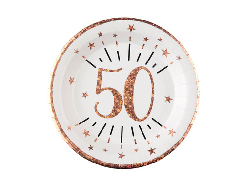 Sparkling pink gold 50th birthday plates - 22,5 cm - 10 pcs.