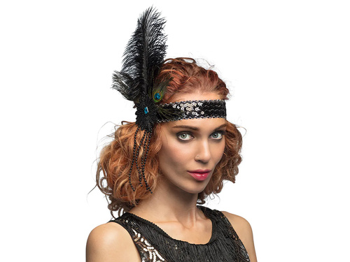 Black Headband Retro with plume - 1 pc