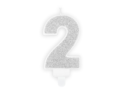 Number candle with glitter - 2 - 1 piece.