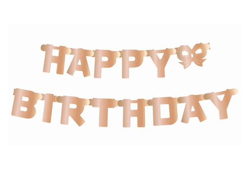 Happy Birthday metallic pink-gold banner with bow - 160 cm - 1 pc.