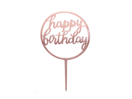 Plexiglass cake topper Happy Birthday golden pink - 1 pc.