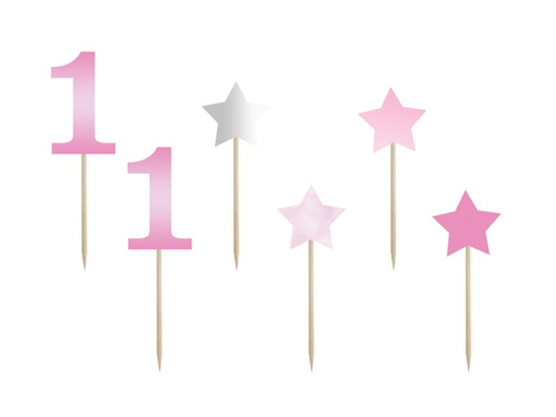 Pikers for a birthday party Stars pink - 7 cm - 6 pcs.