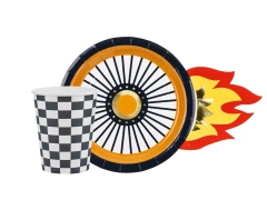 Zestaw kubeczki + talerzyki papierowe z motywem Aut wyścigowych - 24 szt.