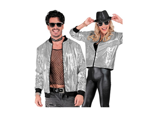 Imprezowa cekinowa kurtka - bomberka - srebrna