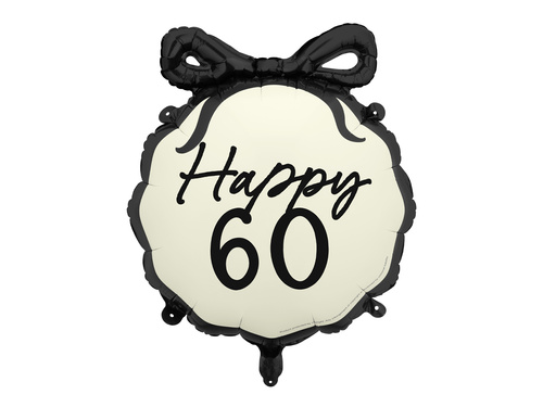 Balon foliowy z kokardą Happy "60" - 47,5 x 45 cm - 1 szt.