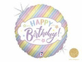 Balon foliowy Happy Birthday pastelowe paski - 46 cm - 1 szt.