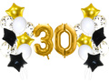Zestaw balonów na trzydziestkę złoto-czarny - 21 szt.