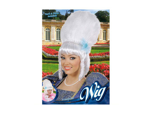 Peruka Markizy z białymi perłami i niebieskim kwiatem