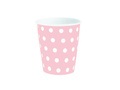 Pink paper cups with white dots - 220 ml - 6 pcs.