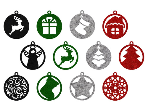 Felt christmas tree hanging decoration - 10 cm - 12 pcs