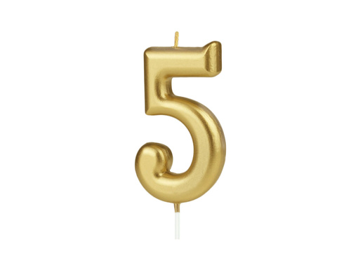 Gold number candle - 5 - 1 piece.